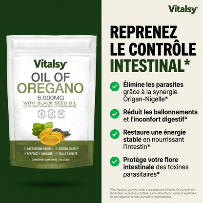 Vitalsy™ — Oil of Oregano with Black Seed Oil — Formule Anti-Parasitaire