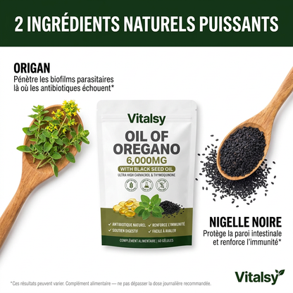 Vitalsy™ — Oil of Oregano with Black Seed Oil — Formule Anti-Parasitaire